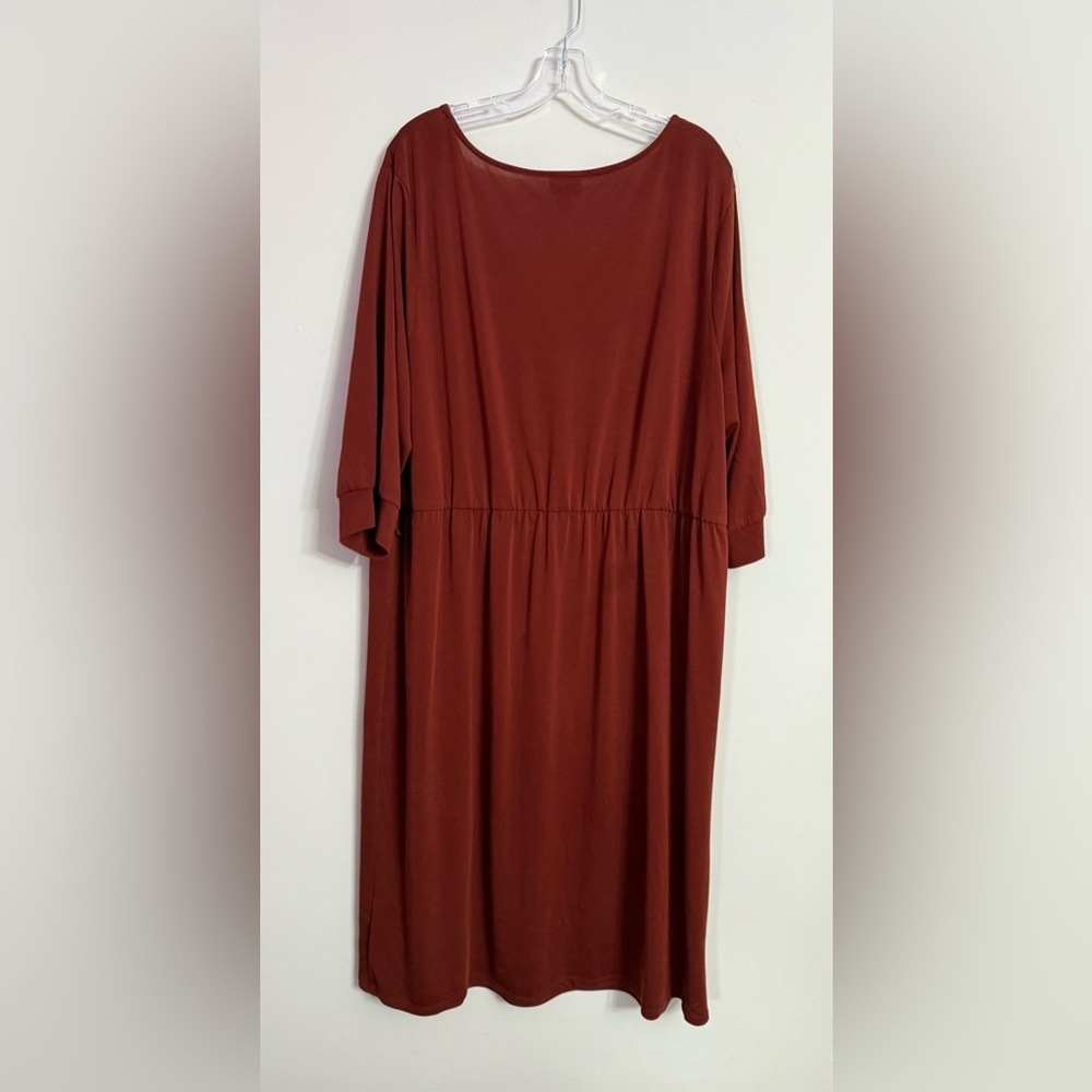 Ava & Viv Classic Burgundy Rust V-Neck Dress 3X - Picture 4 of 4